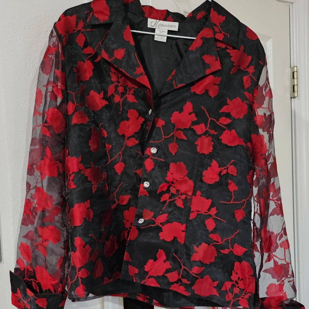 Dressbarn Red Floral Sheer Jacket
